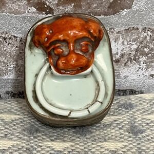 Antique Chinese Foo Dog Porcelain and Silver box w/ Relief Pattrn‎